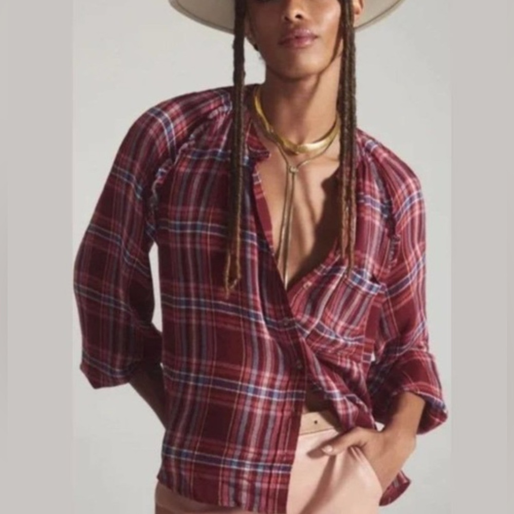 Anthropologie Pilcro Size Small Red Plaid Button-… - image 1